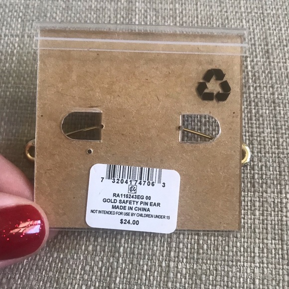 NWT Rachel Roy Gold Tone Pave Safety Pin Drop Earrings - Picture 4 of 6